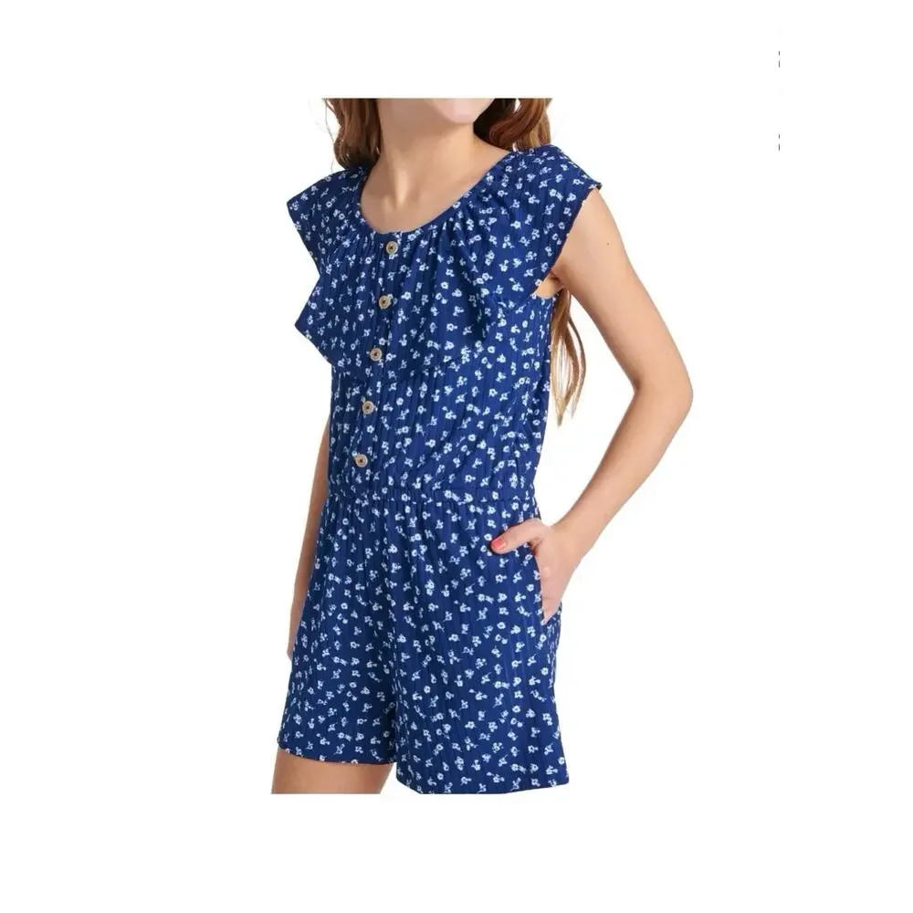 Lot Of 2 Justice Floral Ruffle Sleeveless Elastic Waist Girls Romper Size M 10